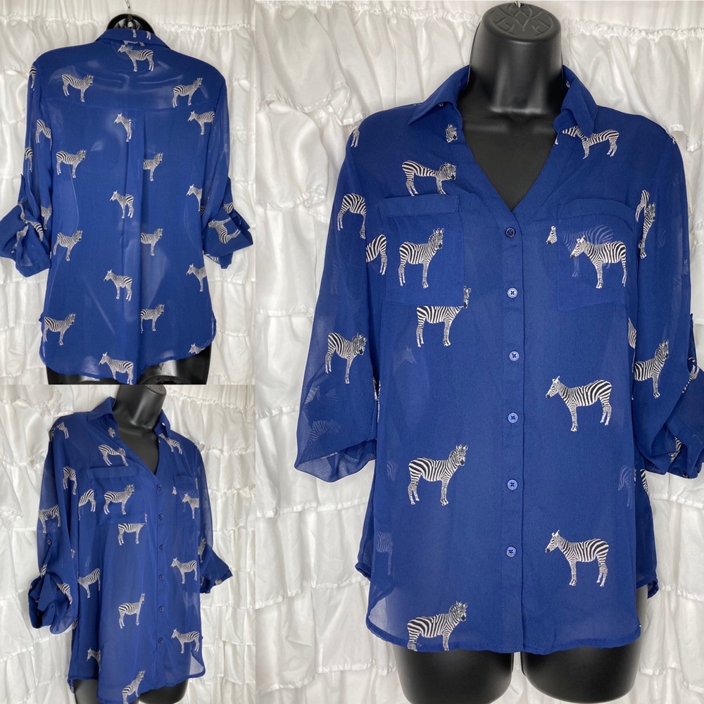 Express Women's Navy blue sheer blouse